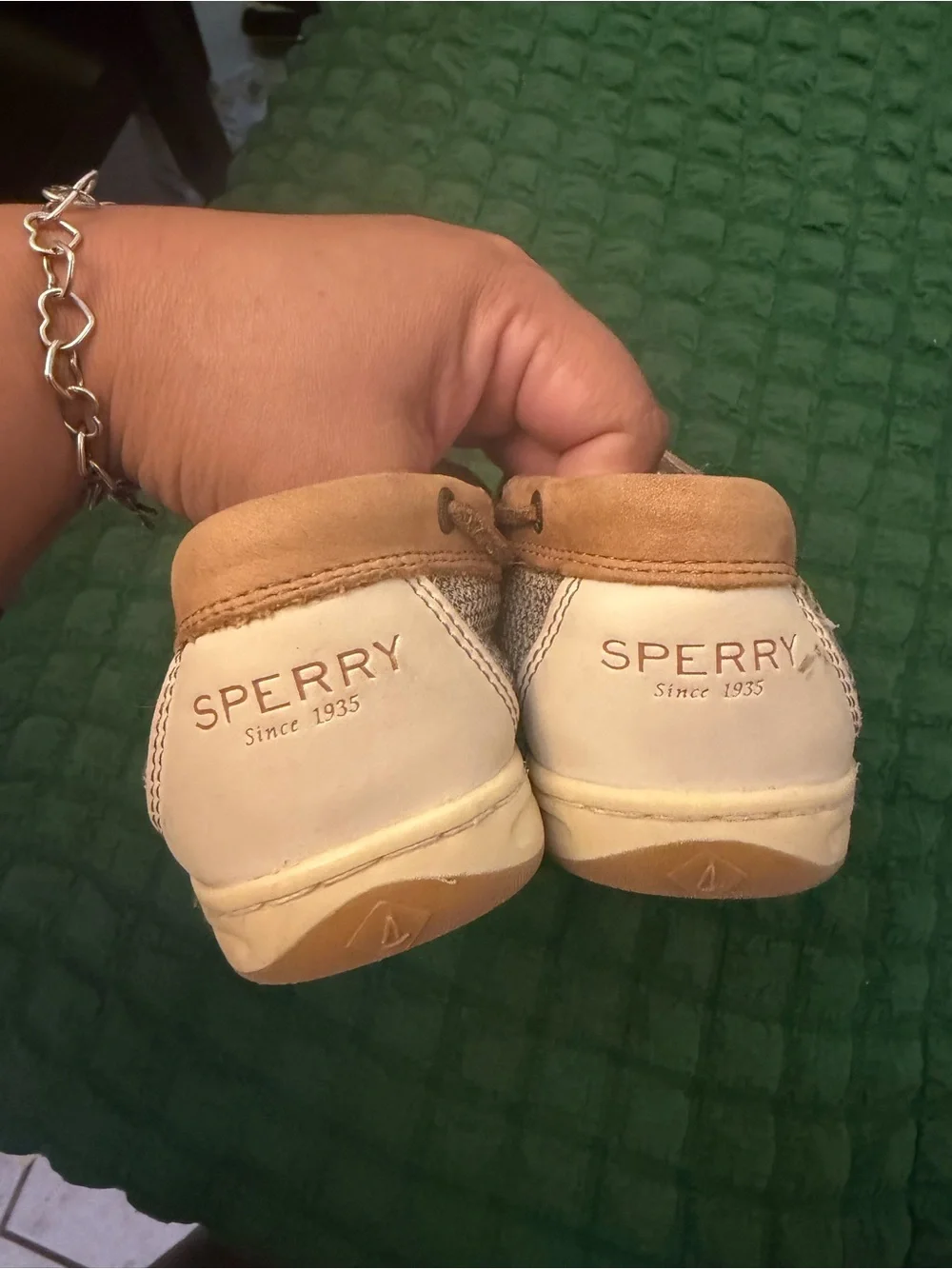 Sperry Kids Tan Leather Moccasins with White Trim